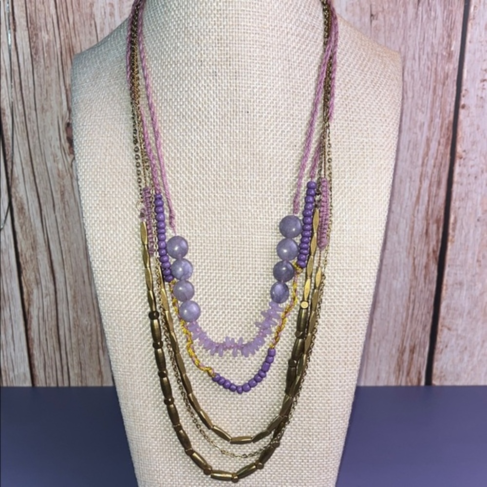 Eddie Bauer Elegant Multi-Layered Purple and Gold Necklace NWT